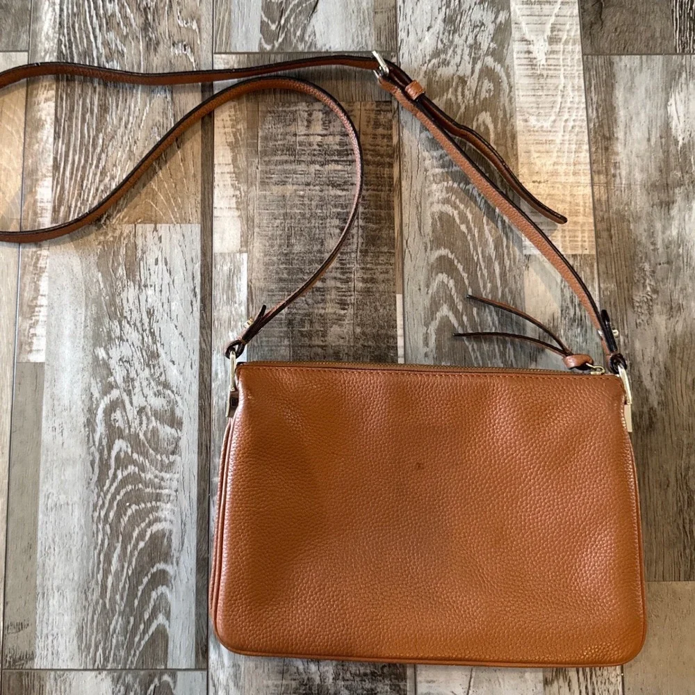 Kate Spade Brown Pebbled Leather Crossbody Bag Adjustable Strap Minimalist Purse